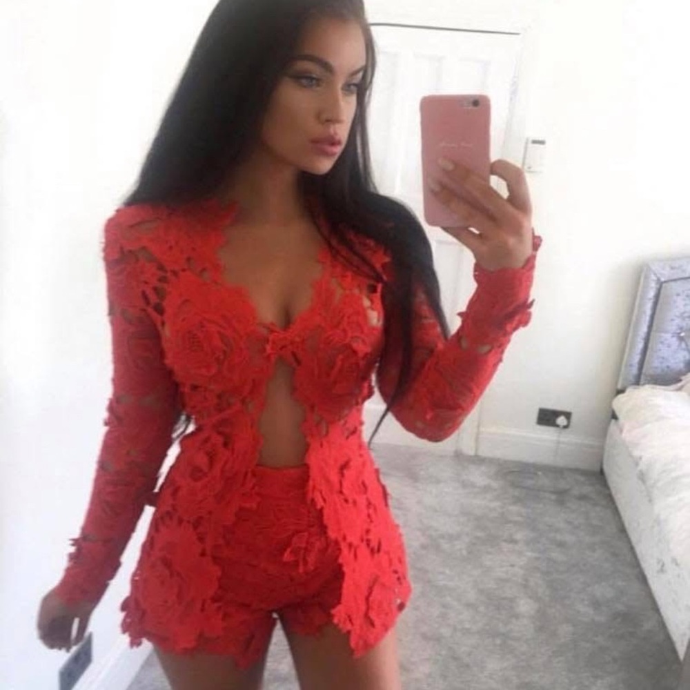Vibrant Red Lace 2 piece Set
